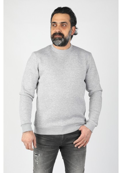 Erkek Sıfır Yaka Ribanalı 3 Iplik Sweatshirt Gri indirimleri