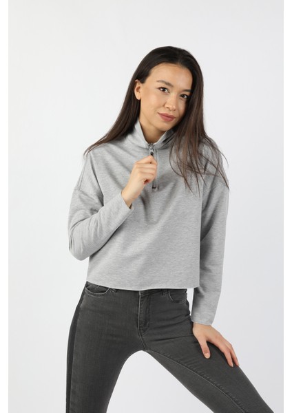 Kadın Yarım Balıkçı Düşük Kol 2 Iplik Sweatshirt Gri fiyatları