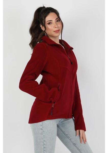 Kadın Balıkçı Fermuarlı Polar Sweatshirt Bordo