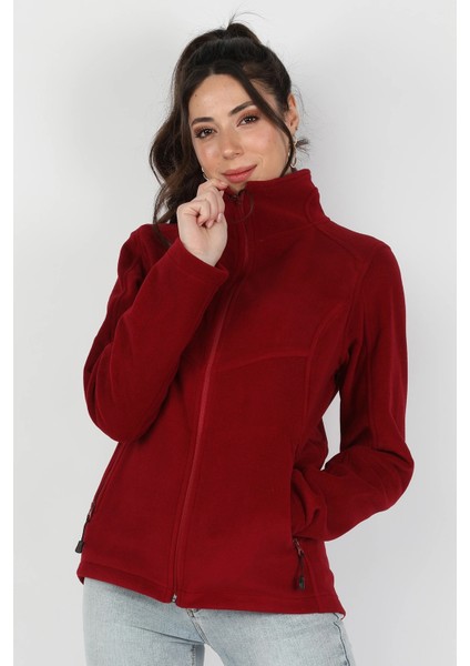 Kadın Balıkçı Fermuarlı Polar Sweatshirt Bordo