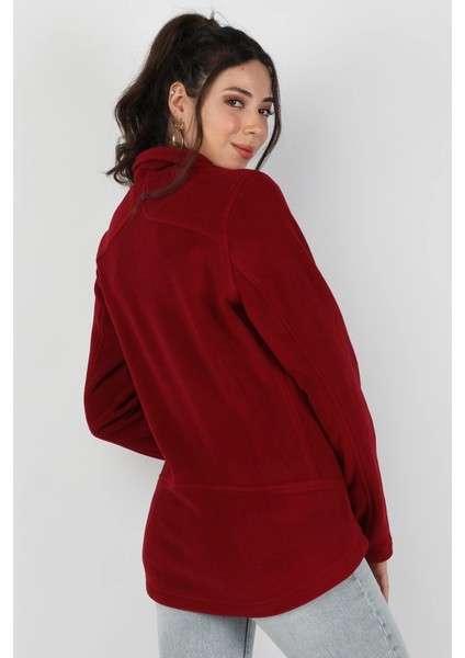 Kadın Balıkçı Fermuarlı Polar Sweatshirt Bordo