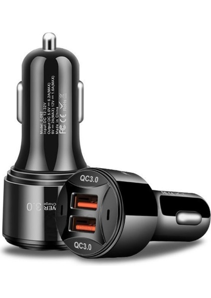 36W Dual Qc3.0 USB Araç Şarj Cihazı Siyah
