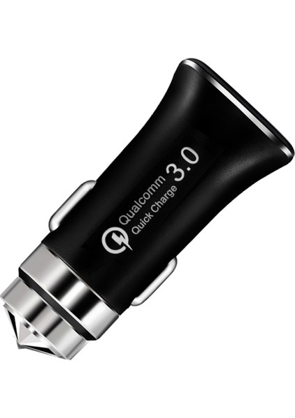 Emniyet Çekiç Tipi Qc3.0 USB + Usb-C / Tip-C Araç Şarj Cihazı Siyah