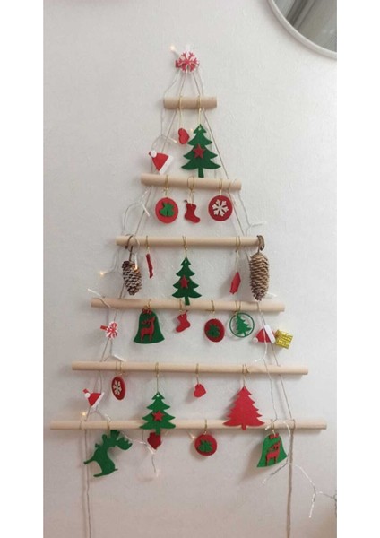 Yılbası Lüks Ahşap Halatlı Yeniyıl Ağacı 25 Parca Süsleme Dahil Led Hariç fiyatları