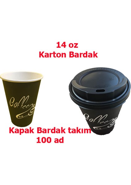 14 Oz Karton Bardak 100'LÜ +Kapak (Sıcak Içecek) Set