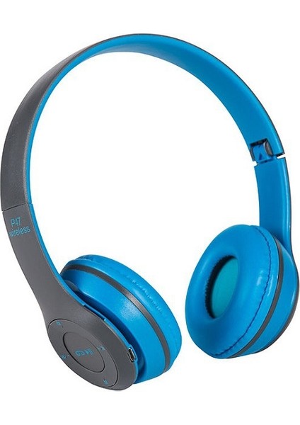 P47 Kablosuz Bluetooth Kafa Üstü Kulaklık Mavi (Yurt Dışından)