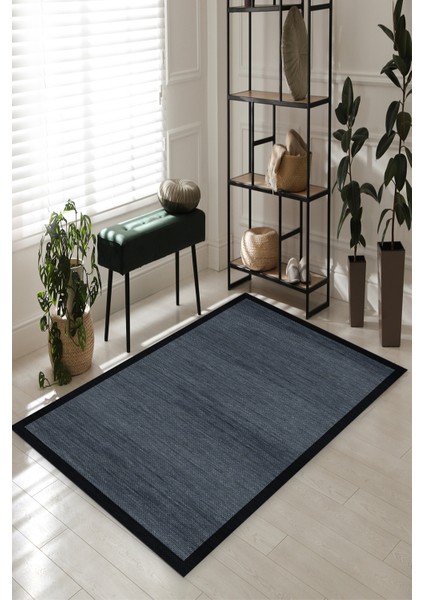 Dijital Baskılı Kaymaz Taban Yıkanabilir Koyu Çerçeveli Noktalı Mavi Salon HALI-YOLLUK-D7051