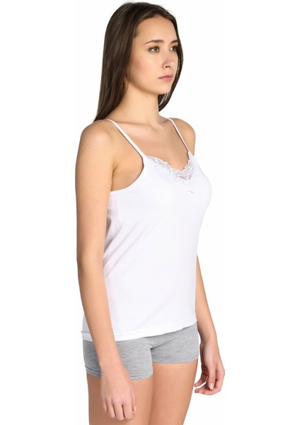 Kadın Ince Askılı Güpürlü Atlet 0139-BEYAZ fiyatları