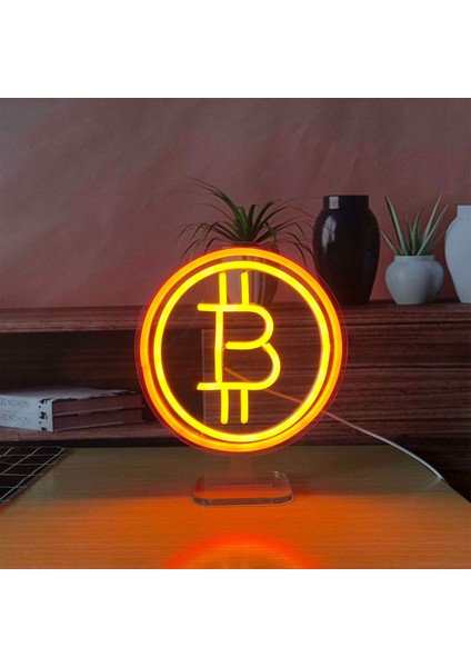 Bitcoin Logo Neon LED Dekoratif Masa ve Gece Lambası