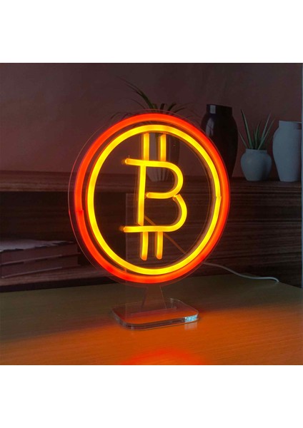 Bitcoin Logo Neon LED Dekoratif Masa ve Gece Lambası