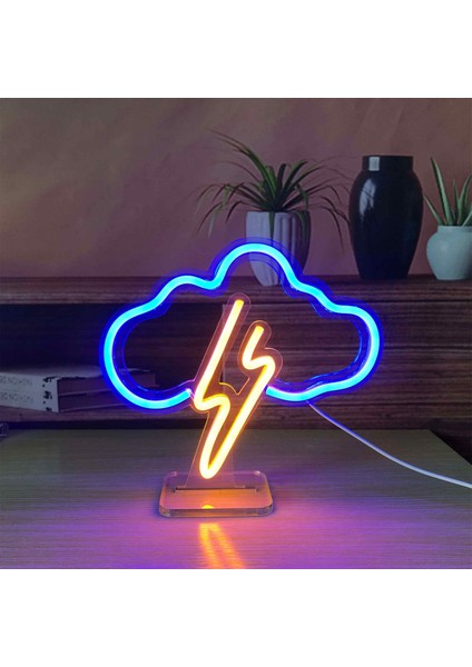Bulut ve Şimşek Neon LED Dekoratif Masa ve Gece Lambası