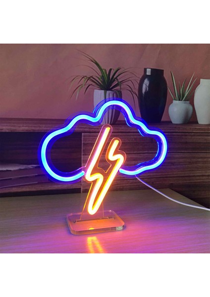 Bulut ve Şimşek Neon LED Dekoratif Masa ve Gece Lambası