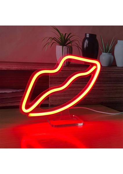 Dudak Neon LED Dekoratif Masa ve Gece Lambası