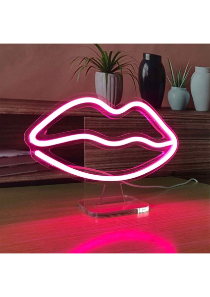 Dudak Neon LED Dekoratif Masa ve Gece Lambası