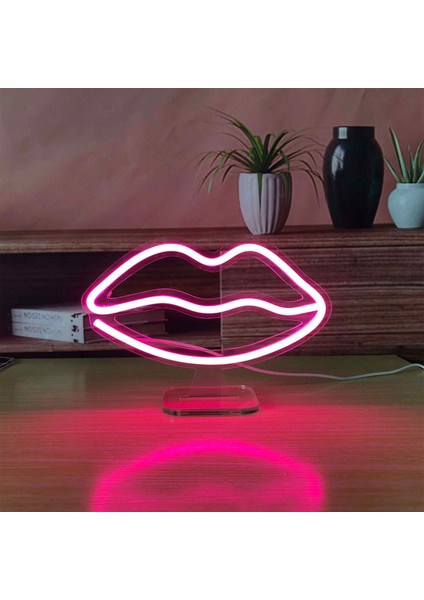 Dudak Neon LED Dekoratif Masa ve Gece Lambası