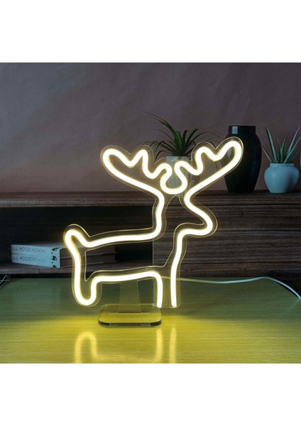 Geyik Neon LED Dekoratif Masa ve Gece Lambası