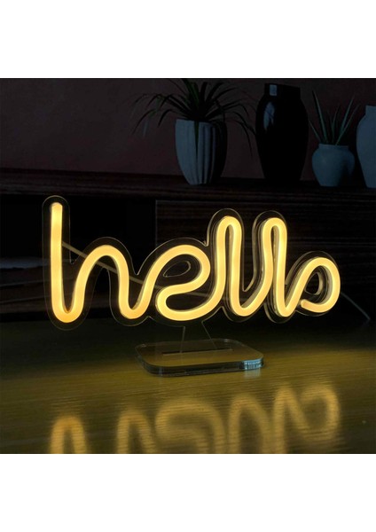 Hello Neon LED Dekoratif Masa ve Gece Lambası