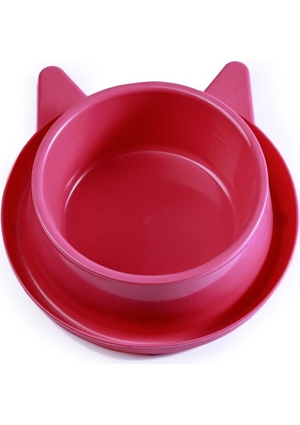 Plastik Kedi Kulaklı Mama ve Su Kabı 400 ml Pembe