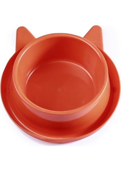 Plastik Kedi Kulaklı Mama ve Su Kabı 400 ml Turuncu