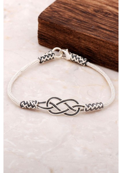 Kazaziye Işlemeli Sonsuzluk Gümüş Bileklik 3223