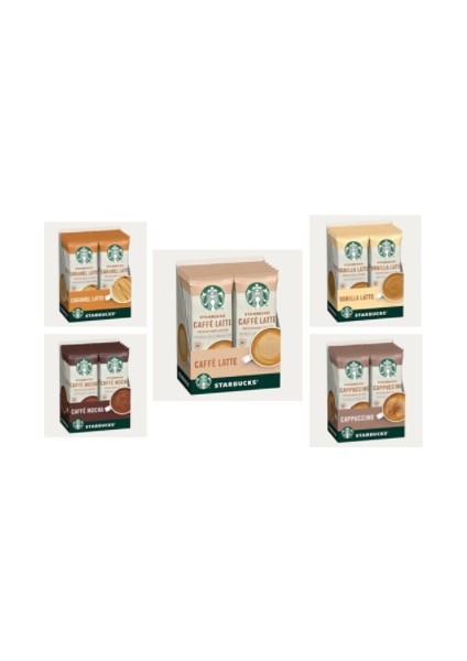 Latte Serisi Premium Kahve Karışımı Seti (Caffe Latte-Caramel Latte-Cappuccino-Vanilya-Mocha)