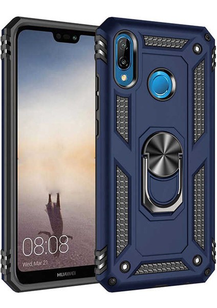 Huawei P20 Lite Kılıf Yüzüklü Standlı Mıknatıslı Kamera Korumalı Zırh Tank Manyetic Vega