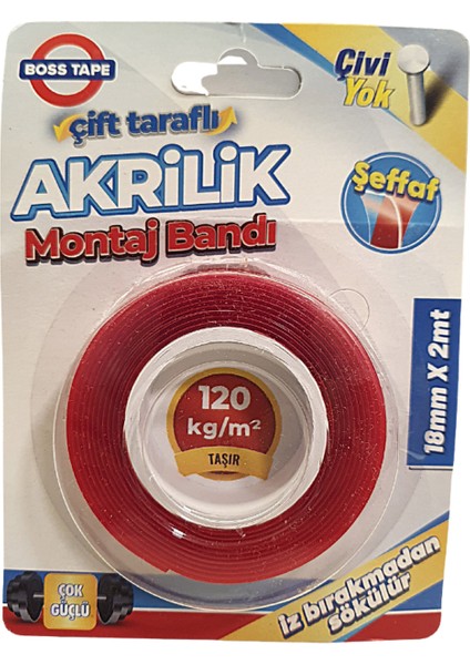 Çift Taraflı Akrilik Montaj Bandı Şeffaf 18 mm x 2 M