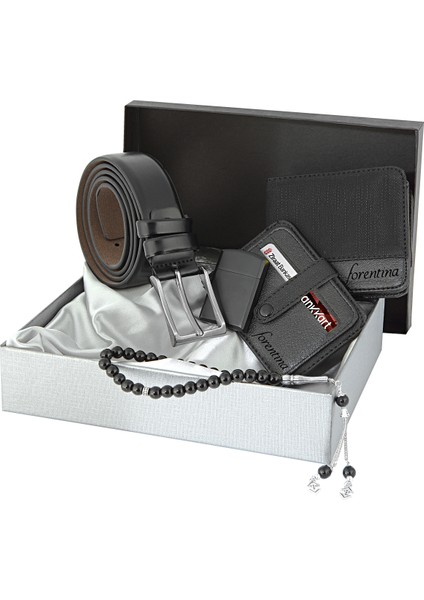 Siyah Kemer Cüzdan Kartvizit Çakmak Kombin Set PS1298