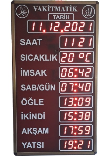 Ezan Okuyan Cami Namaz Vakitmatik Kasa Ölçüsü 40 x 72 cm