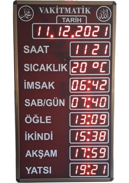 Ezan Okuyan Cami Namaz Vakitmatik Kasa Ölçüsü 40 x 72 cm