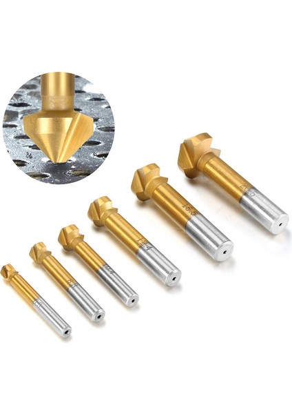 6.3-20.5mm 6 Adet Titanyum Yuvarlak Şaft 3 Flüt 90 Derece Hss Pah Pah Kırma Kesici End Mill Aracı Havşa Matkap Ucu Seti (Yurt Dışından)