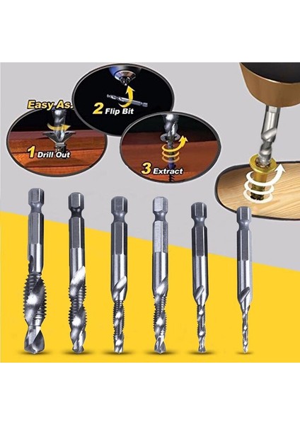 Kademeli Matkap 1/4 '' Hex Hss Çelik Diş Spiral Vidalı Matkap Uçları Metrik Kompozit Kılavuz Matkap Ucu Dokunun 6 Adet/takım Matkap Ucu (Yurt Dışından)