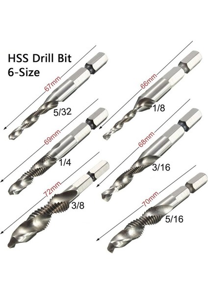 Kademeli Matkap 1/4 '' Hex Hss Çelik Diş Spiral Vidalı Matkap Uçları Metrik Kompozit Kılavuz Matkap Ucu Dokunun 6 Adet/takım Matkap Ucu (Yurt Dışından)