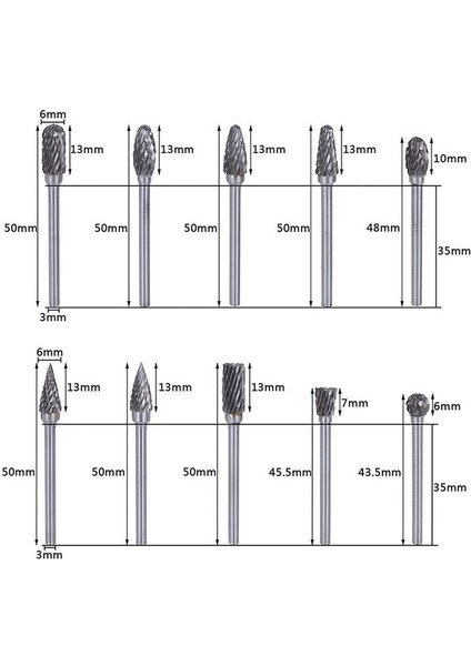 10 Adet 1/8" Şaft Tungsten Karbür Freze Döner Takım Çapak Çıft Elmas Kesim Döner Dremel Araçları Elektrikli Taşlama (Yurt Dışından)