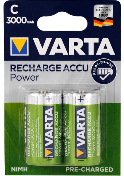 3000MAH Şarjlı C Size Orta Boy Pil 2'li