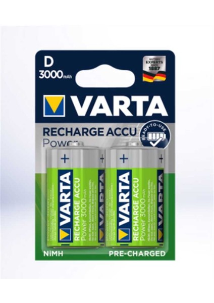 Varta Şarjlı Büyük Pil D Boy Pil 3000 Mah 2'li