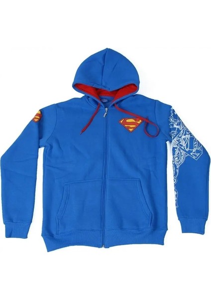 Superman Fermuarlı Hoodie Sweathshirt Mavi