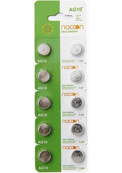 100 Adet Naccon AG10 189 389 LR54 LR1130 Alkaline Düğme Pil Toptan Satış