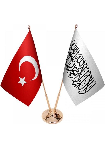 Masaüstü Afganistan Bayrağı Türk Bayrağı İkili Pirinç Direk Masa Bayrak Seti