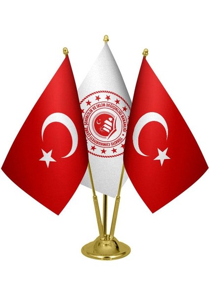 Masaüstü Çevre Bakanlığı Bayrağı Türk Bayrağı Üçlü Pirinç Direk Masa Bayrak Seti