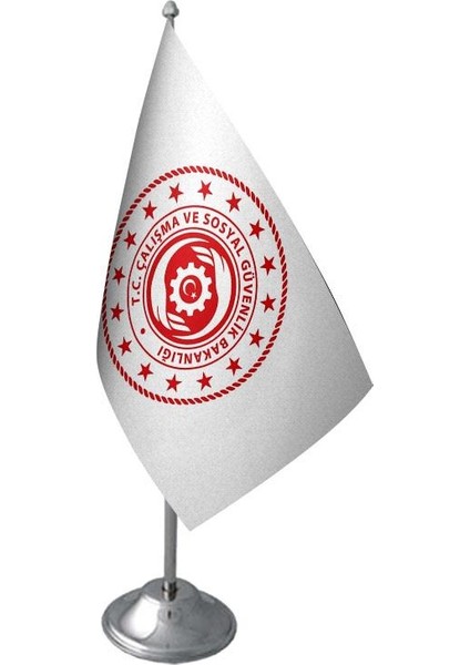 Masaüstü Çalışma Bakanlığı Bayrağı Krom Direk Masa Bayrak Seti