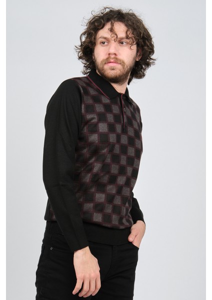 Erkek Desenli Polo Yaka Kazak 1577428 Siyah