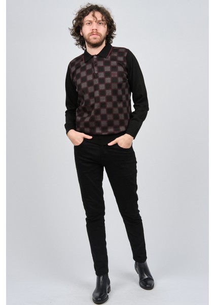 Erkek Desenli Polo Yaka Kazak 1577428 Siyah fiyatları