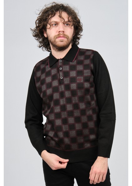 Erkek Desenli Polo Yaka Kazak 1577428 Siyah modelleri