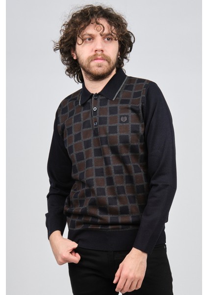 Erkek Desenli Polo Yaka Kazak 1577428 Lacivert