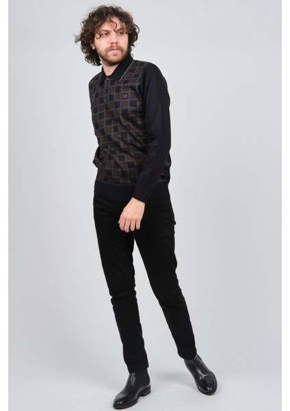 Erkek Desenli Polo Yaka Kazak 1577428 Lacivert fiyatları