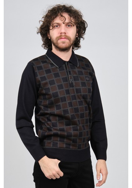 Erkek Desenli Polo Yaka Kazak 1577428 Lacivert modelleri