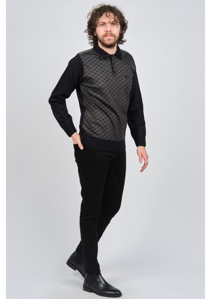 Erkek Desenli Dirsek Detaylı Polo Yaka Kazak 1577423 Lacivert fiyatları