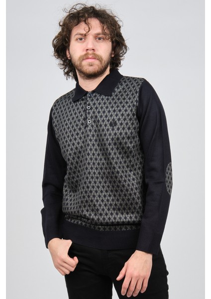 Erkek Dirsek Detaylı Polo Yaka Kazak 1577427 Füme