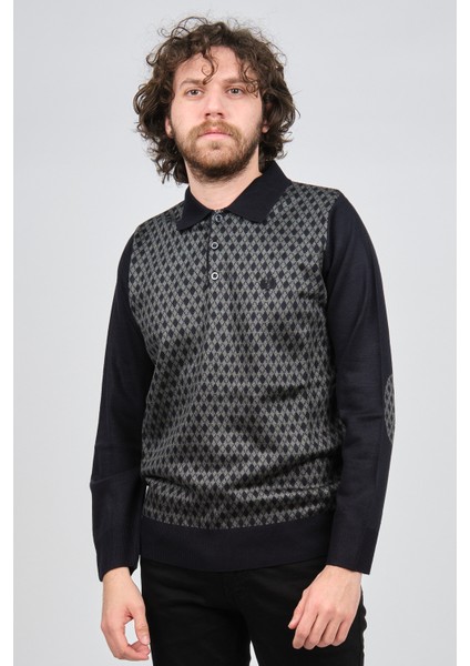 Erkek Dirsek Detaylı Polo Yaka Kazak 1577427 Füme modelleri